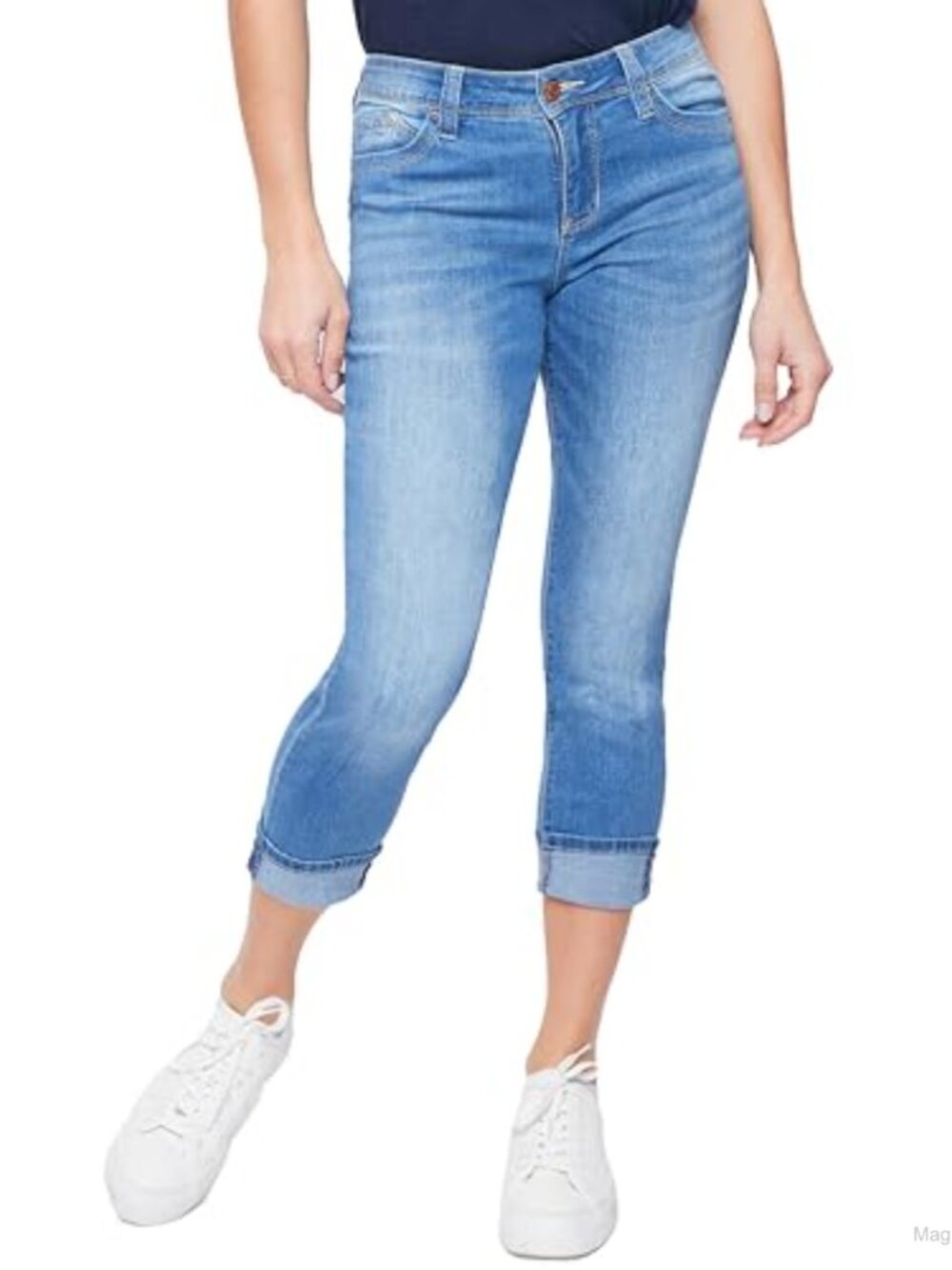Petite WannaBettaButt Mega Cuff Ankle Jeans High Rise Stretch Denim
